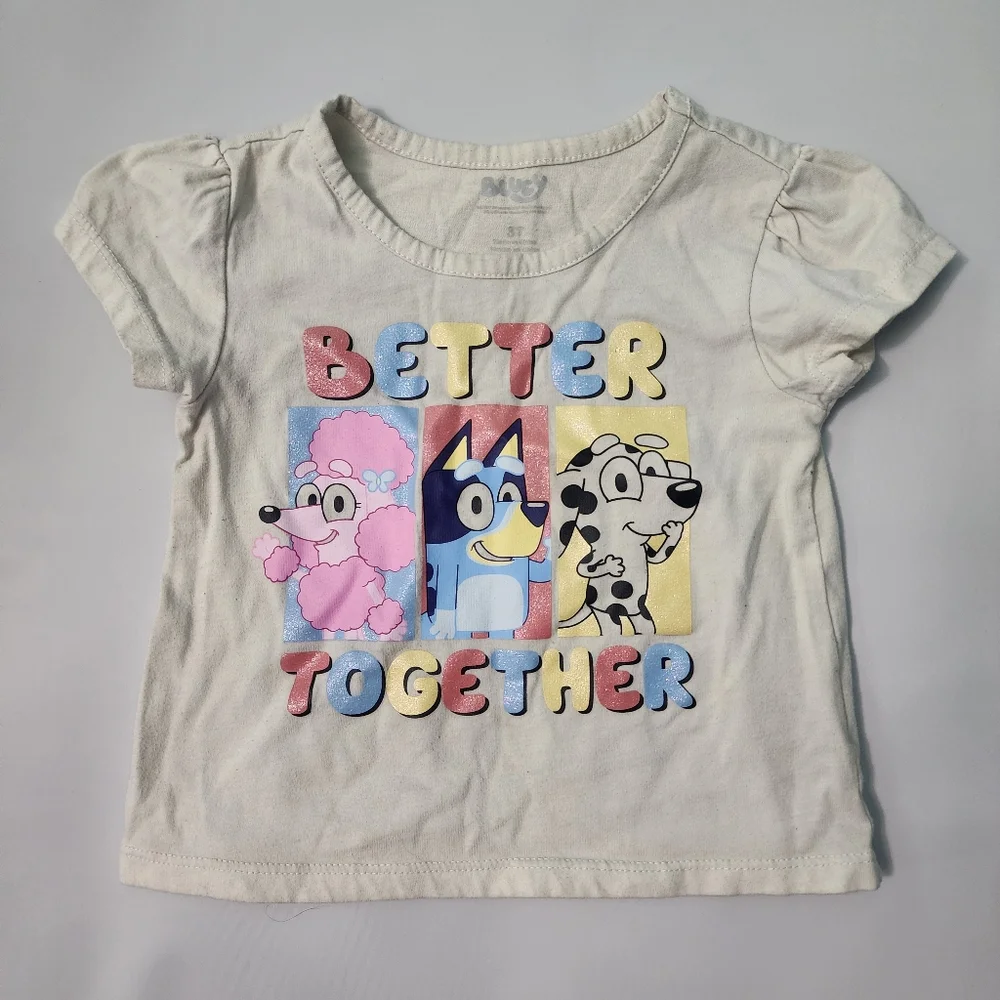 Bluey Toddler Girl 3T 3-Piece Outfit Set – Graphic Tee + Striped & Heart Shorts